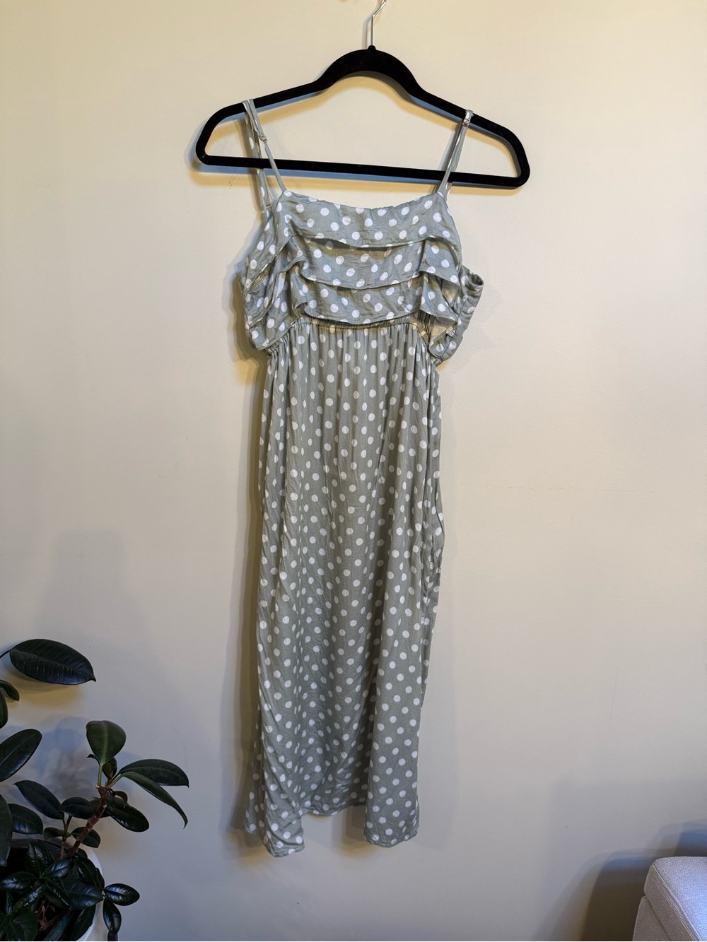 Anthropologie Sage Green Polka Dot Midi Dress